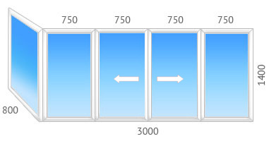 Алюминиевая балконная рама на Г образный балкон, с двумя раздвижными створками