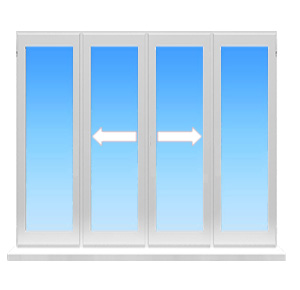 Четырех-створчатая алюминиевая балконная рама, с двумя раздвижными створками